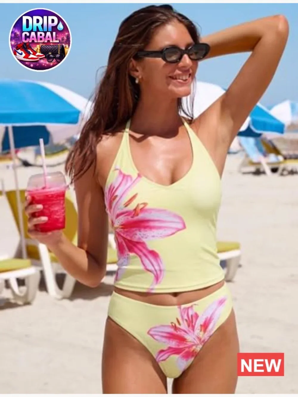 Floral Tankini Set Halter Neck Tummy Control Two Piece Bathing Suit Swimwear